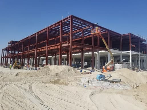 Structural steel frame at the Vaccination Production Plant in Abu Dhabi